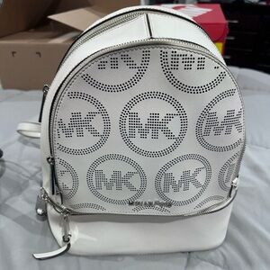 Michael Kors Silver and White Logo Backpack